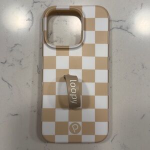 iPhone 16 Pro Loopy Case Tan and White Checkered Phone Case